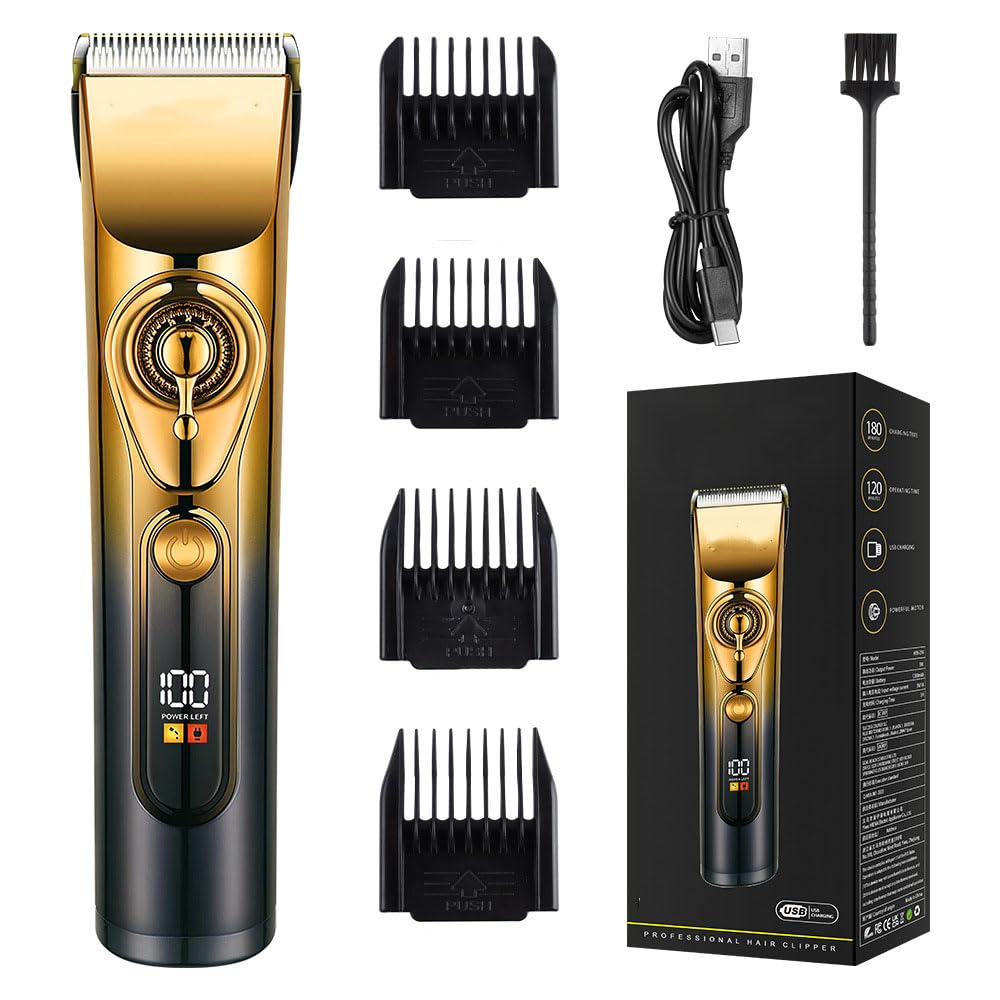 QDKVTNDJZ Smart Electric Hair Clippers for Men, Cordless Hair/Beard Trimmer Set with 4 Guide Combs,LED Display,High Speed Motor Cutting Kit for Family Beauty and Personal Care QDKVTNDJZ