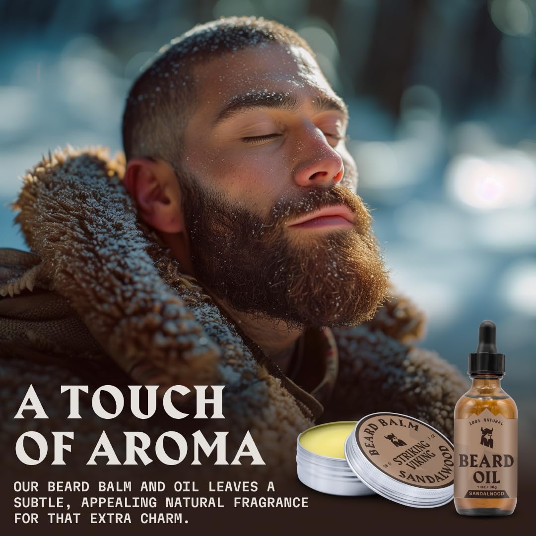 Striking Viking Beard Oil and Balm - Men's Beard Grooming Kit with All-Natural Beard Oil and Leave in Beard Balm Conditioner - Enriched with Argan Beauty & Personal Care Striking Viking