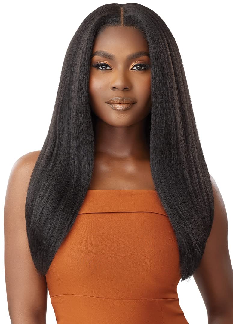 Outre - 5X5 Lace Closure Wig - Human Hair Blend - Kinky Straight 24" (DARK BROWN 2)