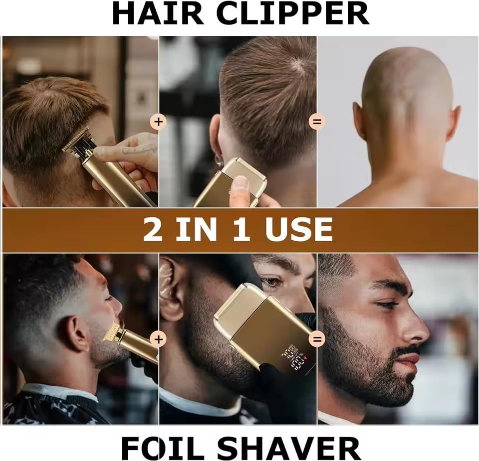QDKVTNDJZ 2 in1 Professional Hair Trimmer Foil Shavers Set for Men,Electric Razor for, Beard Grooming Shaving Kit with T-Blade, Rechargeable Haircut Beauty and Personal Care QDKVTNDJZ