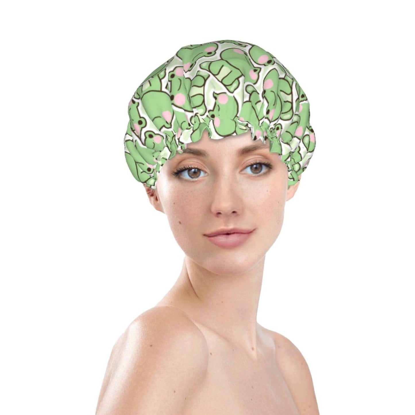 Cute Frogs Shower Cap For Women Reusable Waterproof Double Layers Bath Cap Hair Protection Elastic Ladies Spa Salon Shower Hat Beauty and Personal Care YUZEKABZ