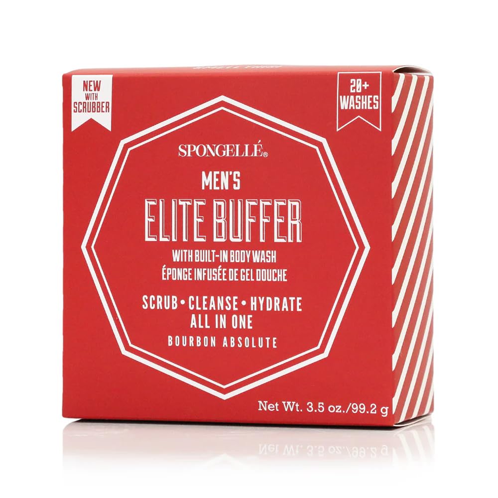 SPONGELLÉ Men's Elite Buffer, Bourbon Absolute - 20+ washes - Body Wash Infused Exfoliating Body Scrubber - Loofah Sponge For Men - Gift For Father's Beauty and Personal Care SPONGELLÉ