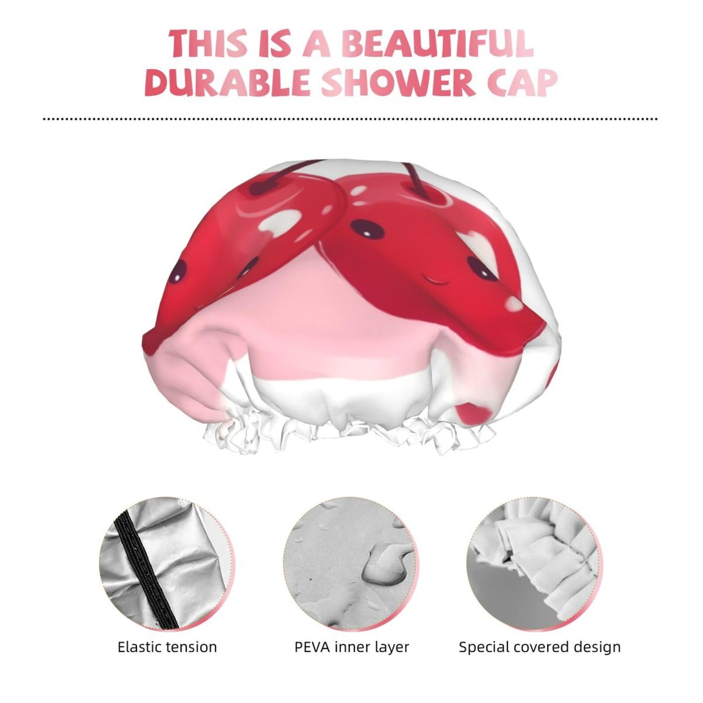 Cute Cherry Shower Cap for Women Men Large Reusable Shower Bonnet Double-Layer Waterproof Bath Caps Elastic Band Hair Hat for All Hairstyles Beauty and Personal Care BWLHJKE