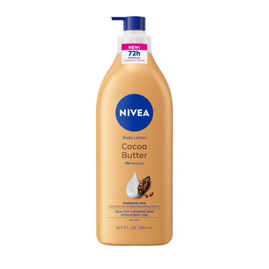 NIVEA Cocoa Butter Body Lotion for Dry Skin with Hyaluronic Acid, Cocoa Butter and Deep Nourishing Serum, 72-Hour Body Moisturizer, 16.9 Fl Oz Pump Beauty & Personal Care NIVEA