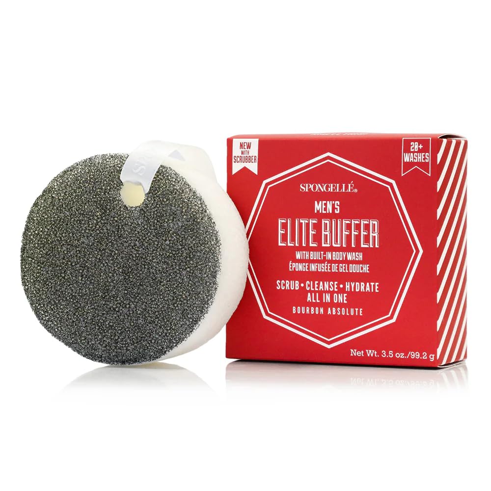 SPONGELLÉ Men's Elite Buffer, Bourbon Absolute - 20+ washes - Body Wash Infused Exfoliating Body Scrubber - Loofah Sponge For Men - Gift For Father's Beauty and Personal Care SPONGELLÉ