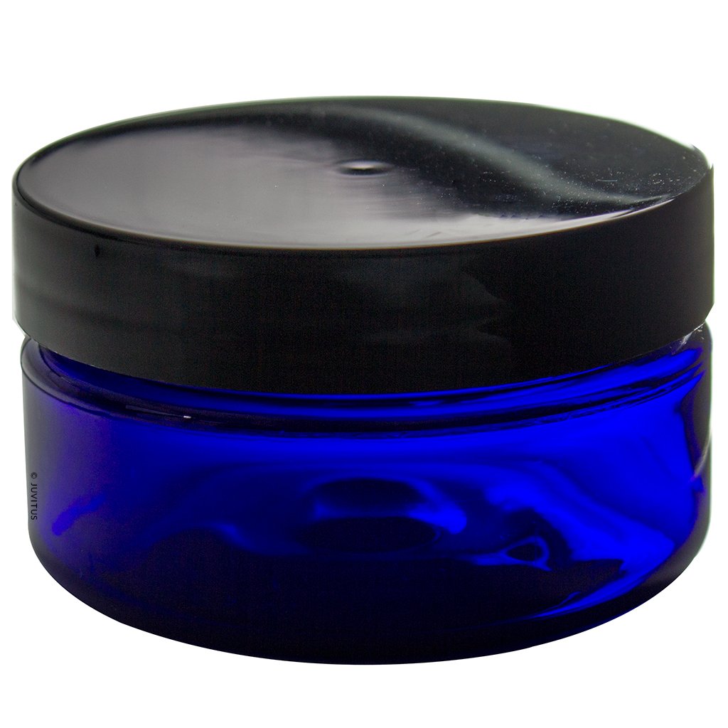 2 oz Cobalt Blue Heavy Wall Plastic Refillable Low Profile Jar with Black Lid (6 pack) Beauty & Personal Care JUVITUS
