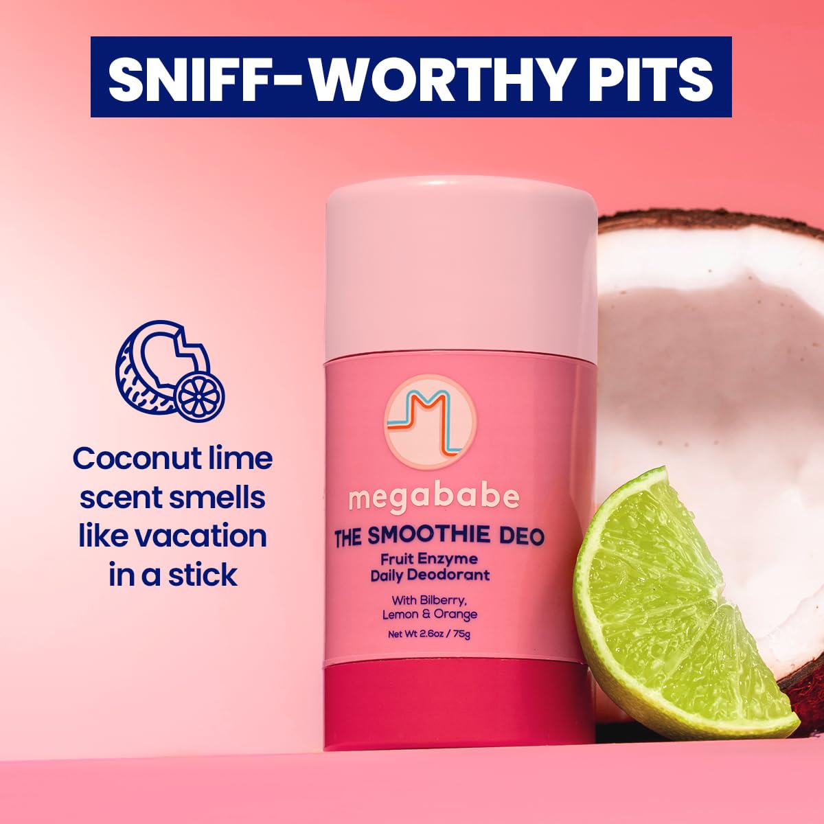 Megababe Daily Deodorant -The Smoothie Deo with 72 hour Odor Protection - Summer and Hot Weather Essential - Coconut & Fruit Enzymes - Aluminum-Free Beauty and Personal Care Megababe