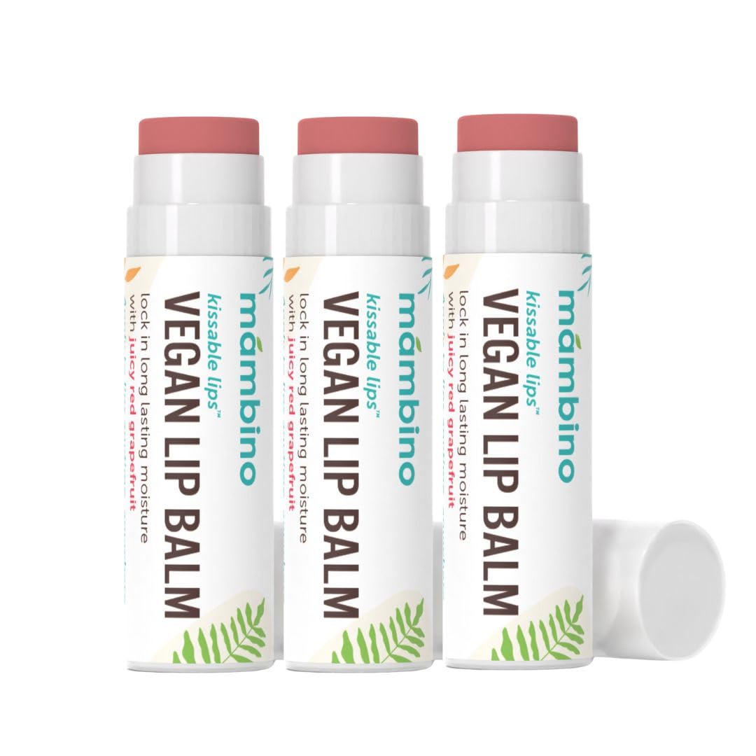 Mambino Organics Kissable Lips Vegan Lip Balm, Glossy Pink Grapefruit Lip Moisturizer, Hydrating Plant-Based Lip Care with Olive & Jojoba Oils, Clean Beauty and Personal Care Mambino Organics