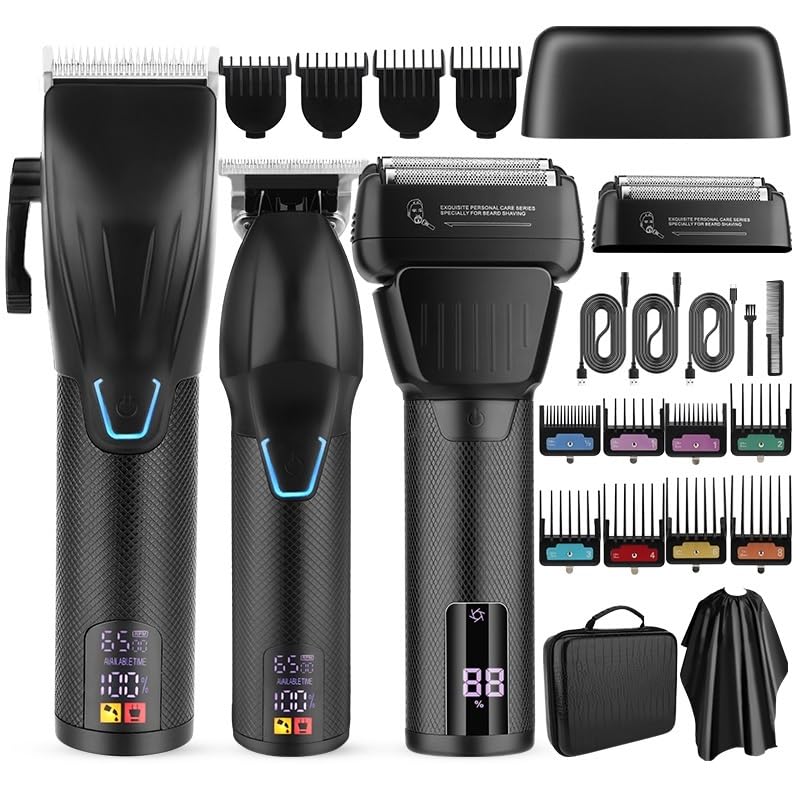 GLESVOWIO 3 in 1 Professional Hair Clipper and Electric Shaver Set for Men Barber Hair Trimmer Shaver Hair Cutting Machine Tool(Black) Beauty and Personal Care GLESVOWIO