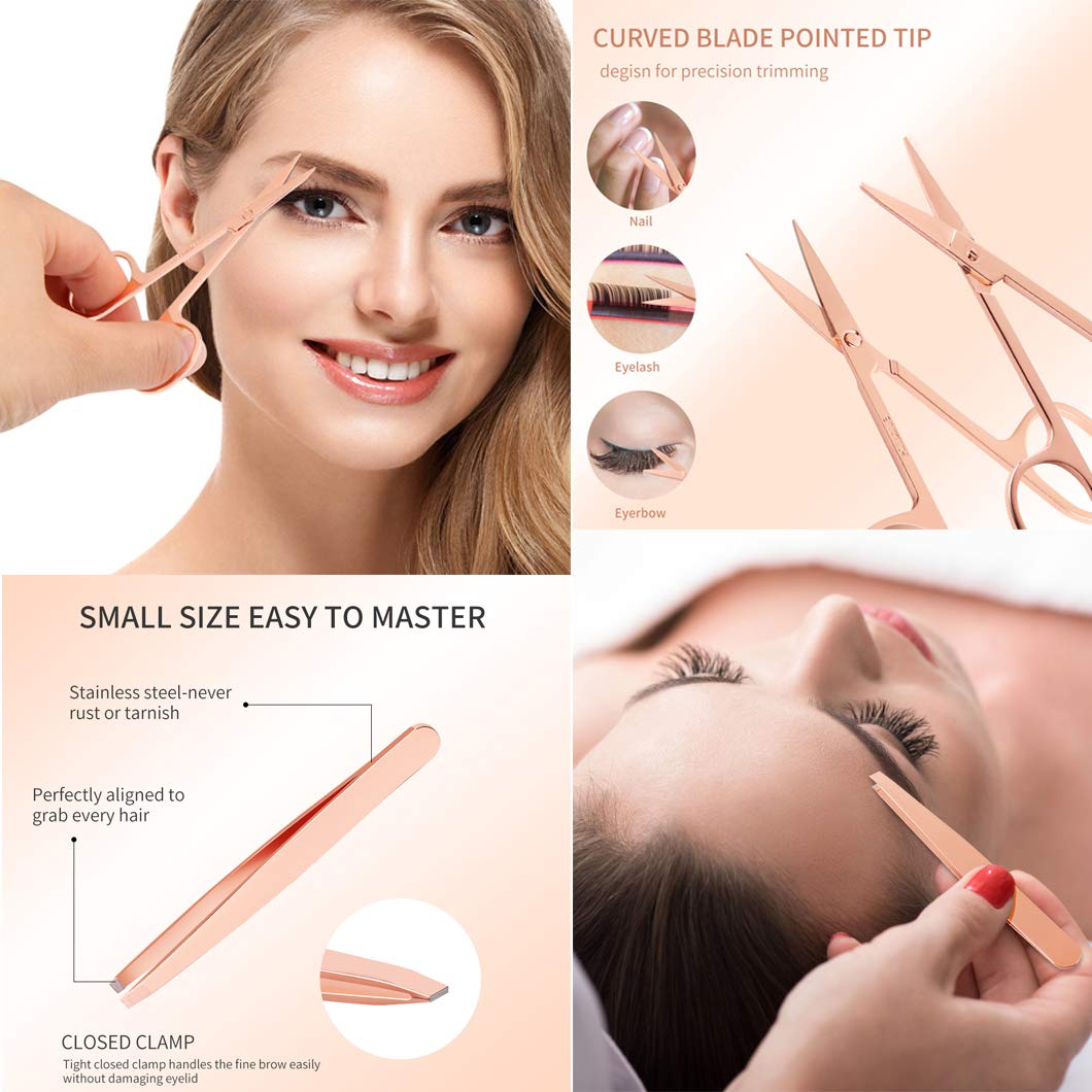 Arroyner 5 Pieces Eyelash Applicator Tool False Eyelashes Applicator Eyebrow Curler Eyebrow Scissors (Rose Golden) Beauty & Personal Care Arroyner