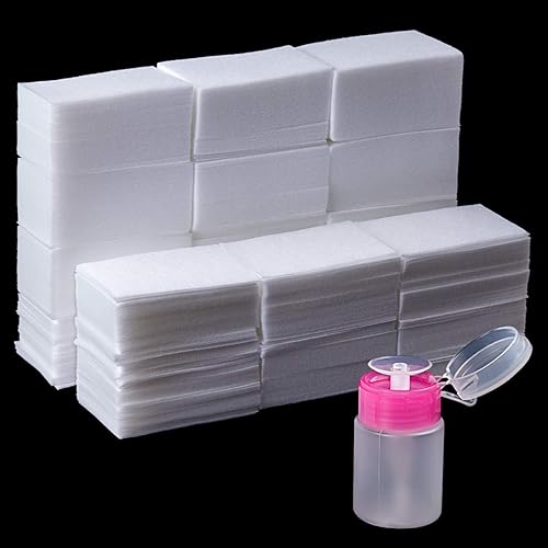 1000 Pcs Gel Nail Polish Remover, Lint Free Nail Wipes Cotton Pad with a Pump Dispenser Bottle Disposable Nail Polish Remover for Soak Off UV Gel Beauty & Personal Care JIASHENG