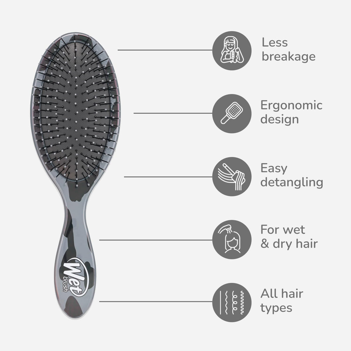 Wet Brush Original Detangler Hair Brush, Dark Gray Leopard (Safari), Ultra-Soft IntelliFlex Bristles, Detangling Bristles Glide Through Tangles (Wet Beauty & Personal Care Wet Brush
