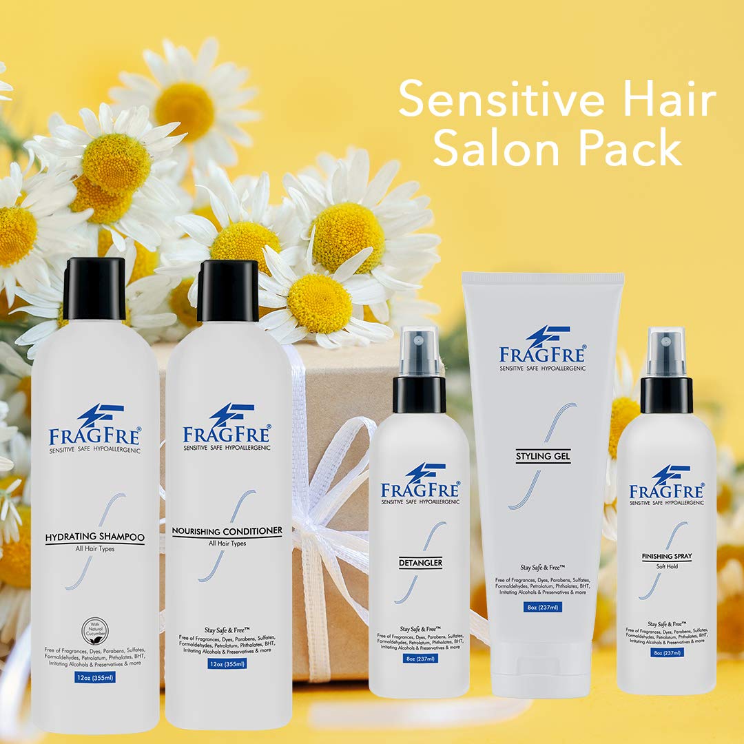 FRAGFRE Professional Hair Salon Set for Sensitive Skin 8/12 oz/ea (5-Pack Gift Set) - Shampoo-Conditioner-Detangler-Styling Gel-Finishing Spray Beauty & Personal Care FRAGFRE