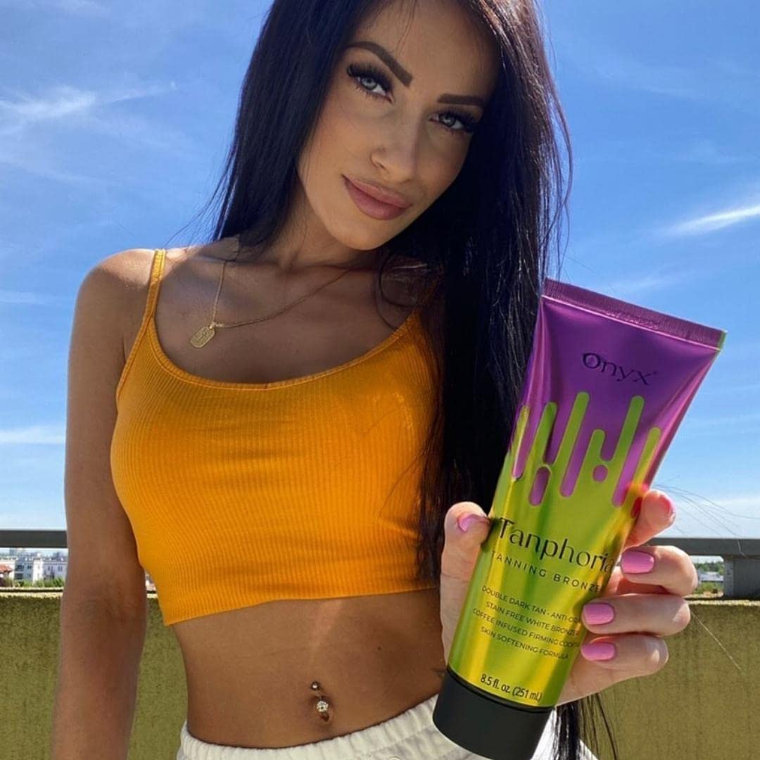 Onyx Tanphoria Tanning Bed Lotion with Bronzer & Accelerator - Gradual Dark Tan, Anti-Orange, Coffee Infused, Firming & Softening Skin, 8.5 fl oz Beauty & Personal Care Onyx