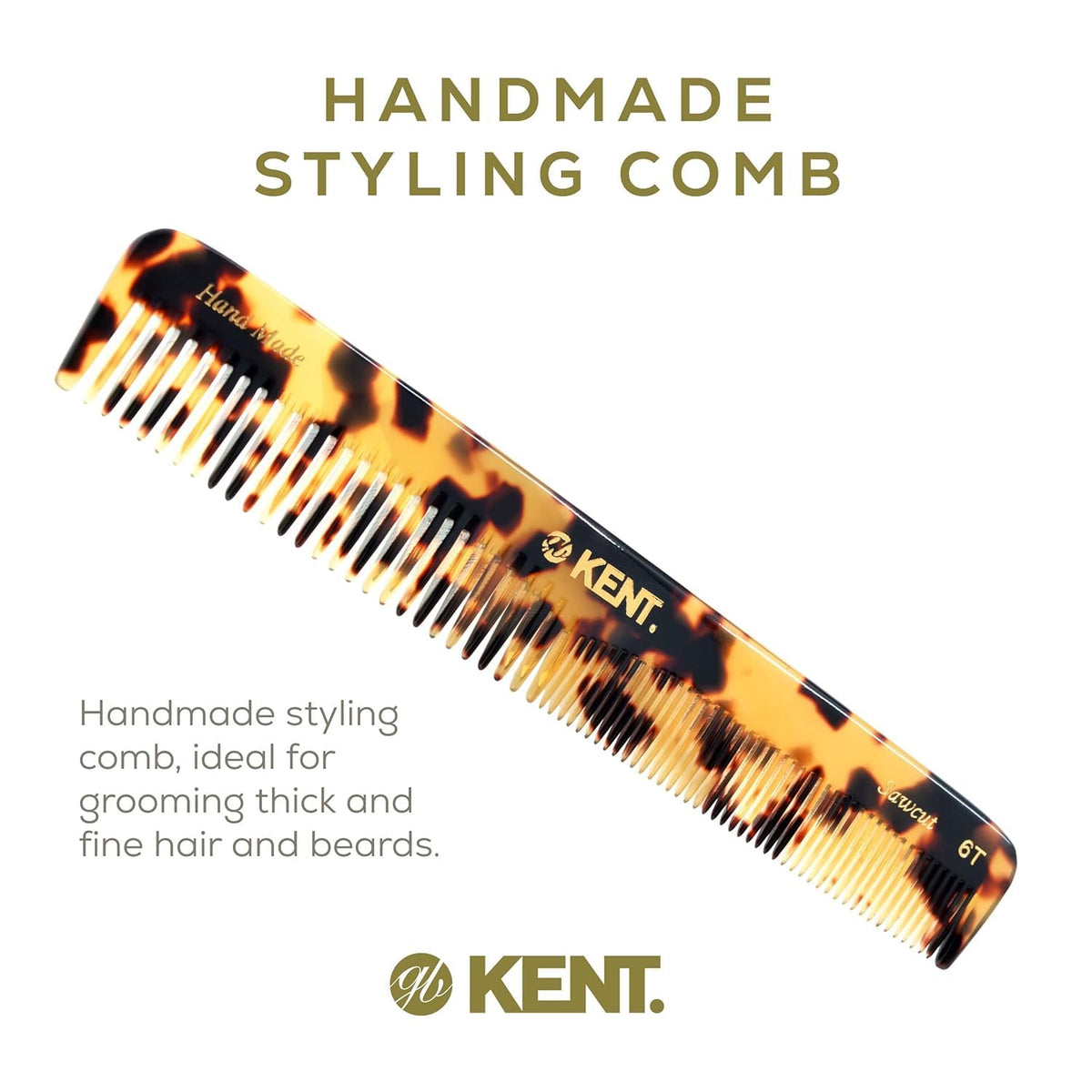 Kent 6T TY Fine Tooth and Wide Tooth Hair Comb, Handmade Styling Comb for Hair Care, Barber Combs, Beard Combs For Men, Styling Grooming for Men,