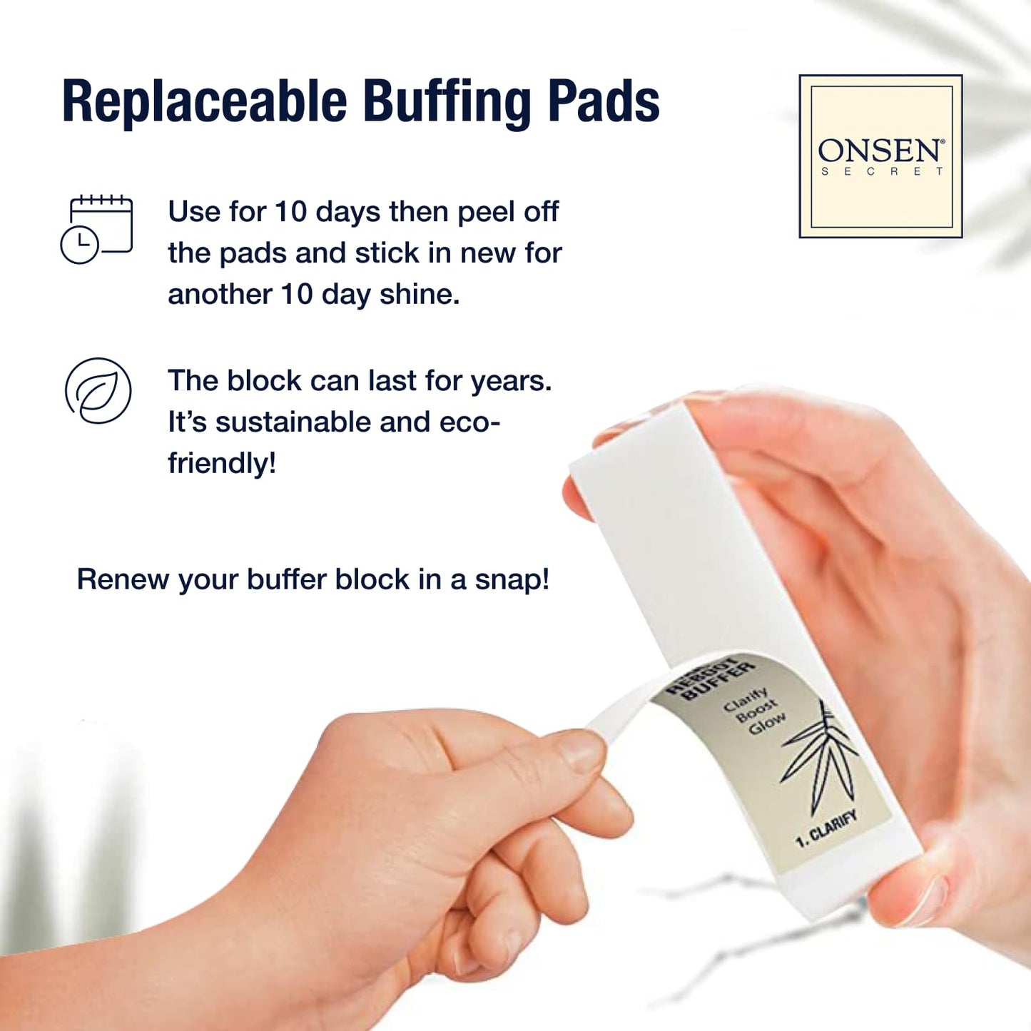 Onsen Secret Nail Buffer Block Replacement Pads - 3 Way Buffing Block Smooth Shine Natural Nail Buffing w/ 3 Sides Coarse, Soft, Silky, Buffer Beauty & Personal Care Onsen Secret