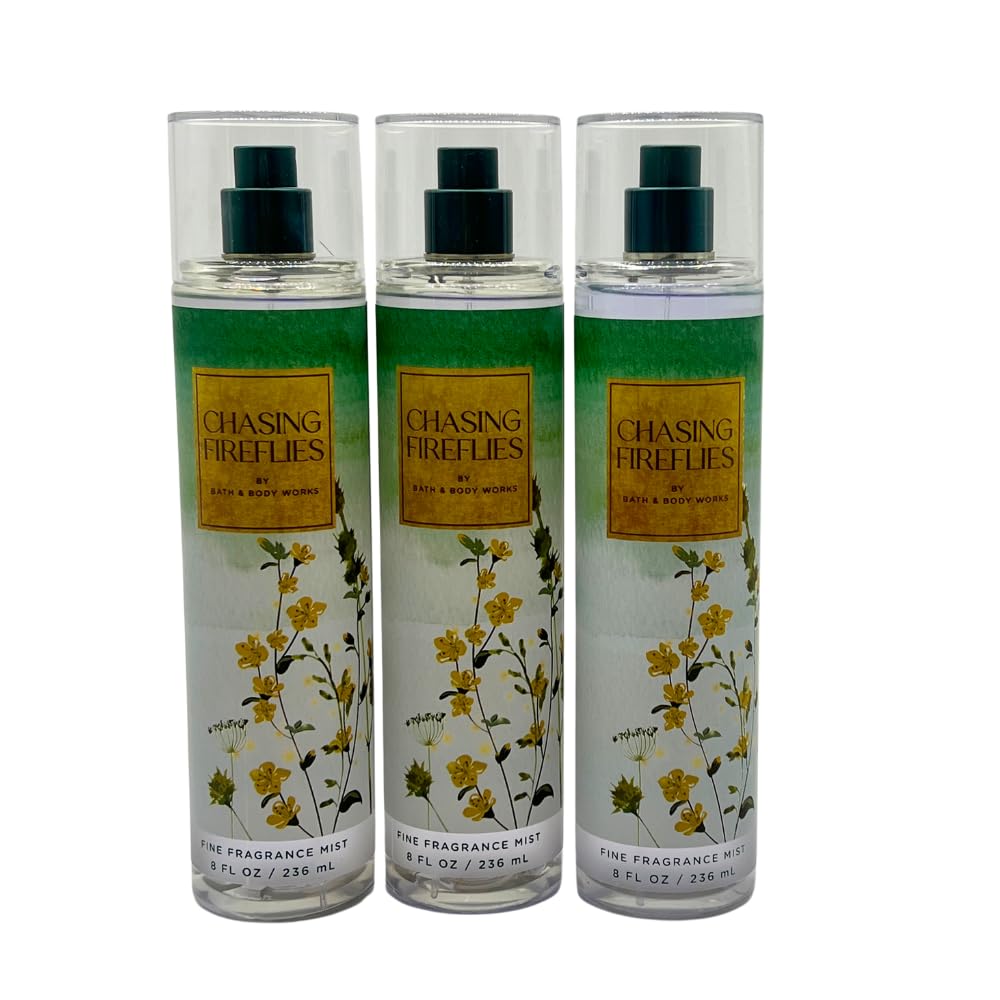 Bath & Body Works CHASING FIREFLIES Fine Fragrance Mist Gift Set with a Red Bow for Holiday 8 fl oz - Pack of 3 Beauty & Personal Care Bath & Body Works