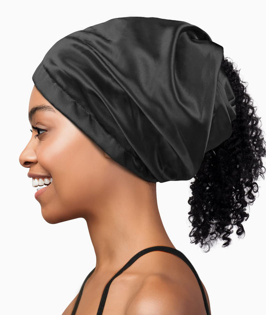 Large Satin Bonnet Sleep Cap for Curly Hair, Frizzy Hair Women and Men Black Beauty and Personal Care Heerf