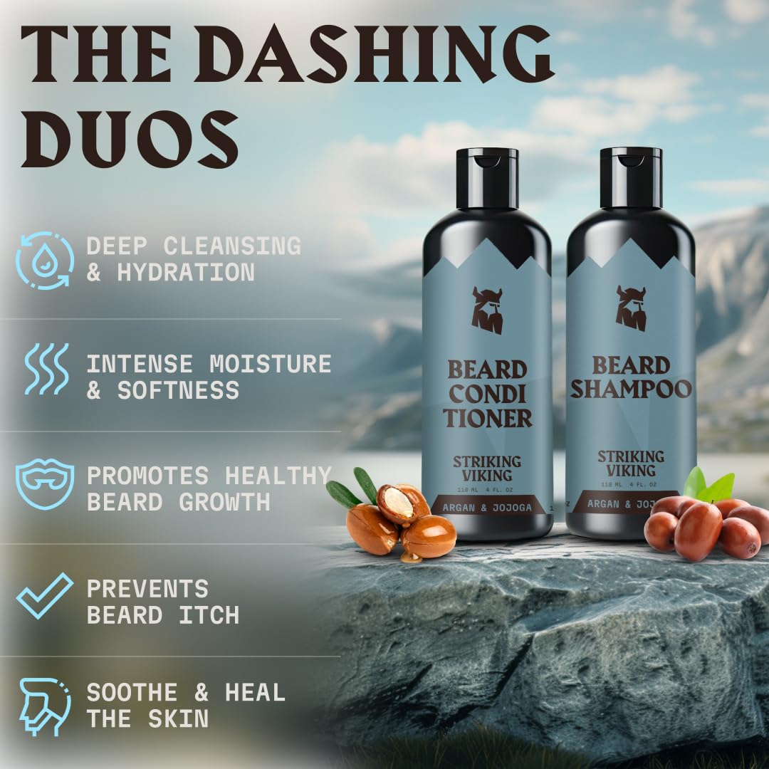 Striking Viking Beard Shampoo and Conditioner Set - 4 Fl Oz Each, Fresh Masculine Scent - Beard Wash and Conditioner for Men - Cleanses & Softens Beauty & Personal Care Striking Viking