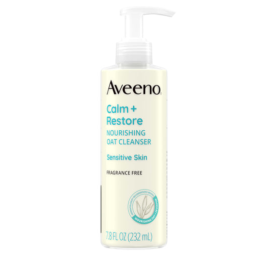 Aveeno Calm + Restore Facial Cleanser for Sensitive Skin, Hydrating Gentle Milky Face Cleanser with Nourishing Oat and Feverfew, Hypoallergenic Beauty & Personal Care Aveeno
