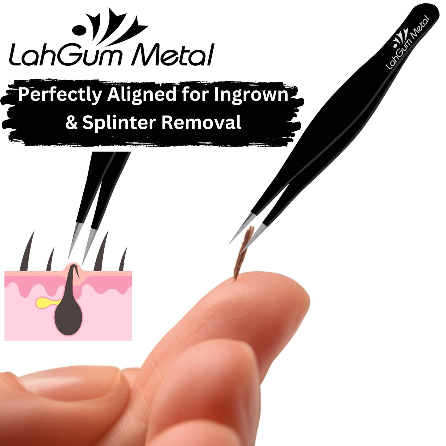 Ultra Fine Sharp Pointed Tweezers Precision, Needle Nose Pointy Tweezers for Ingrown Hair Removal Kit Thin Tweezers Precision Point Tip Eyebrow Beauty and Personal Care LahGum Metal