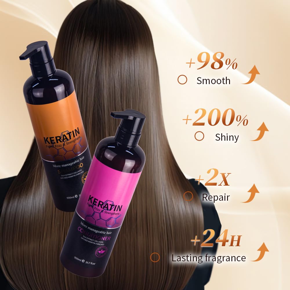 Mnequal Keratin Shampoo & Conditioner Set, Salon-quality Treatments for Dry, Damaged, Curly, Frizzy, Straight or Color Treated Hair, Paraben Beauty & Personal Care Mnequal