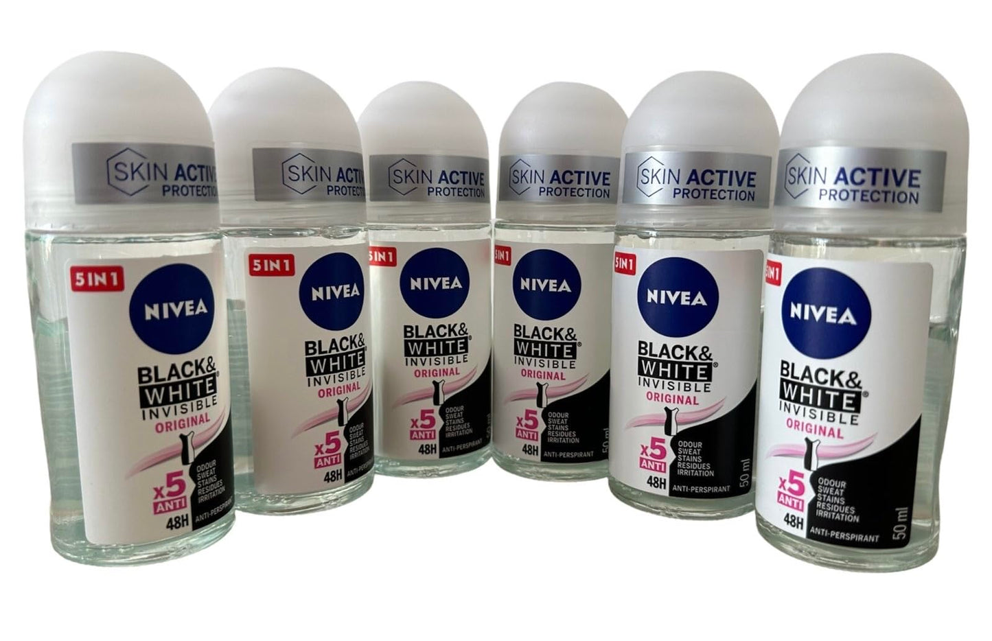 NIVEA 50ml Invisible Black And White Clear Roll On Anti Perspirant Deodorant, Pack of 6 Beauty and Personal Care NIVEA