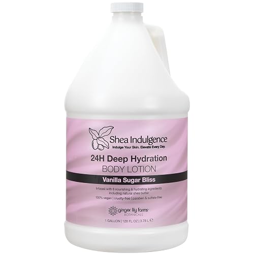 Ginger Lily Farms Botanicals Shea Indulgence 24H Deep Hydration Body Lotion, 100% Vegan & Cruelty-Free, Vanilla Sugar Bliss Scent, 1 Gallon (128 fl Beauty & Personal Care Ginger Lily Farms