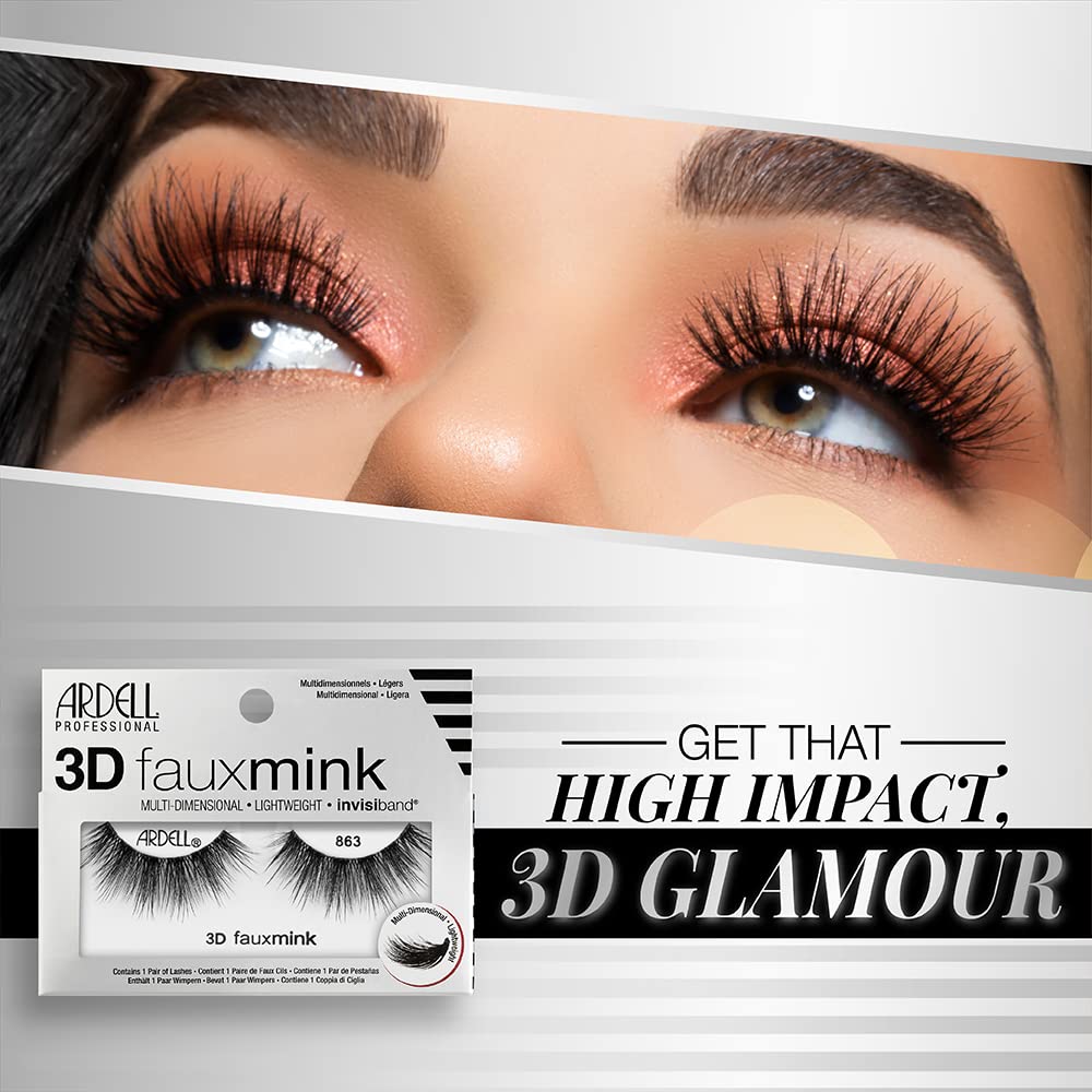 Ardell 3D Faux Mink Lashes 863 - Multi-Dimensional Lashes Natural Look Wispy Finish with Invisiband, 1 Pair Beauty & Personal Care Ardell