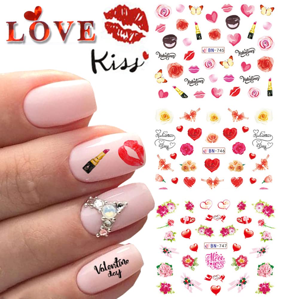Valentine's Day Nail Decals - 12 Sheets Heart Rose Love Sexy Lips Lipstick Valentines Nail Art Tattoo Stickers DIY Nail Decoration for Women Girls Beauty & Personal Care Qdsuh