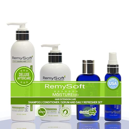 RemySoft Moisturelab Deluxe System - Safe for Hair Extensions, Weaves and Wigs - Salon Formula Shampoo, Conditioner & Serum - Gentle Sulfate-free Beauty & Personal Care RemySoft