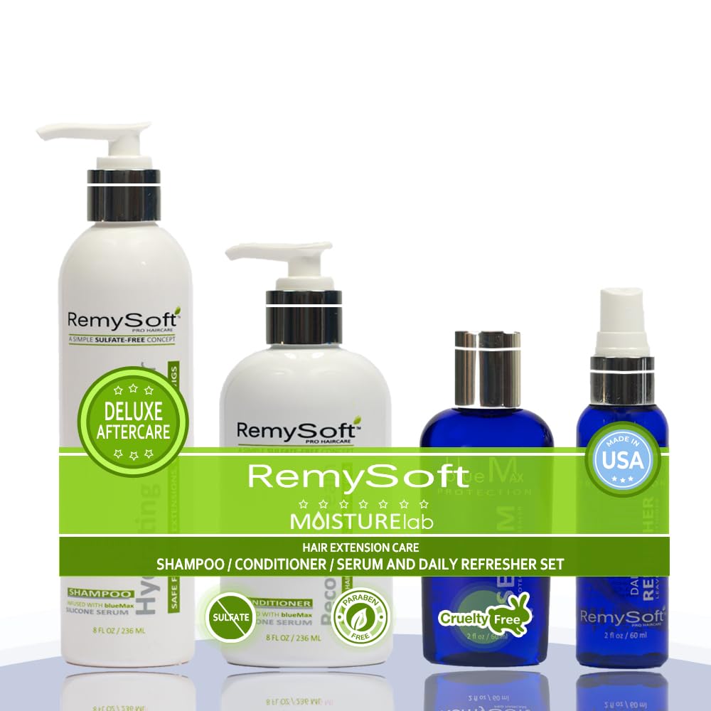 RemySoft Moisturelab Deluxe System - Safe for Hair Extensions, Weaves and Wigs - Salon Formula Shampoo, Conditioner & Serum - Gentle Sulfate-free Beauty & Personal Care RemySoft