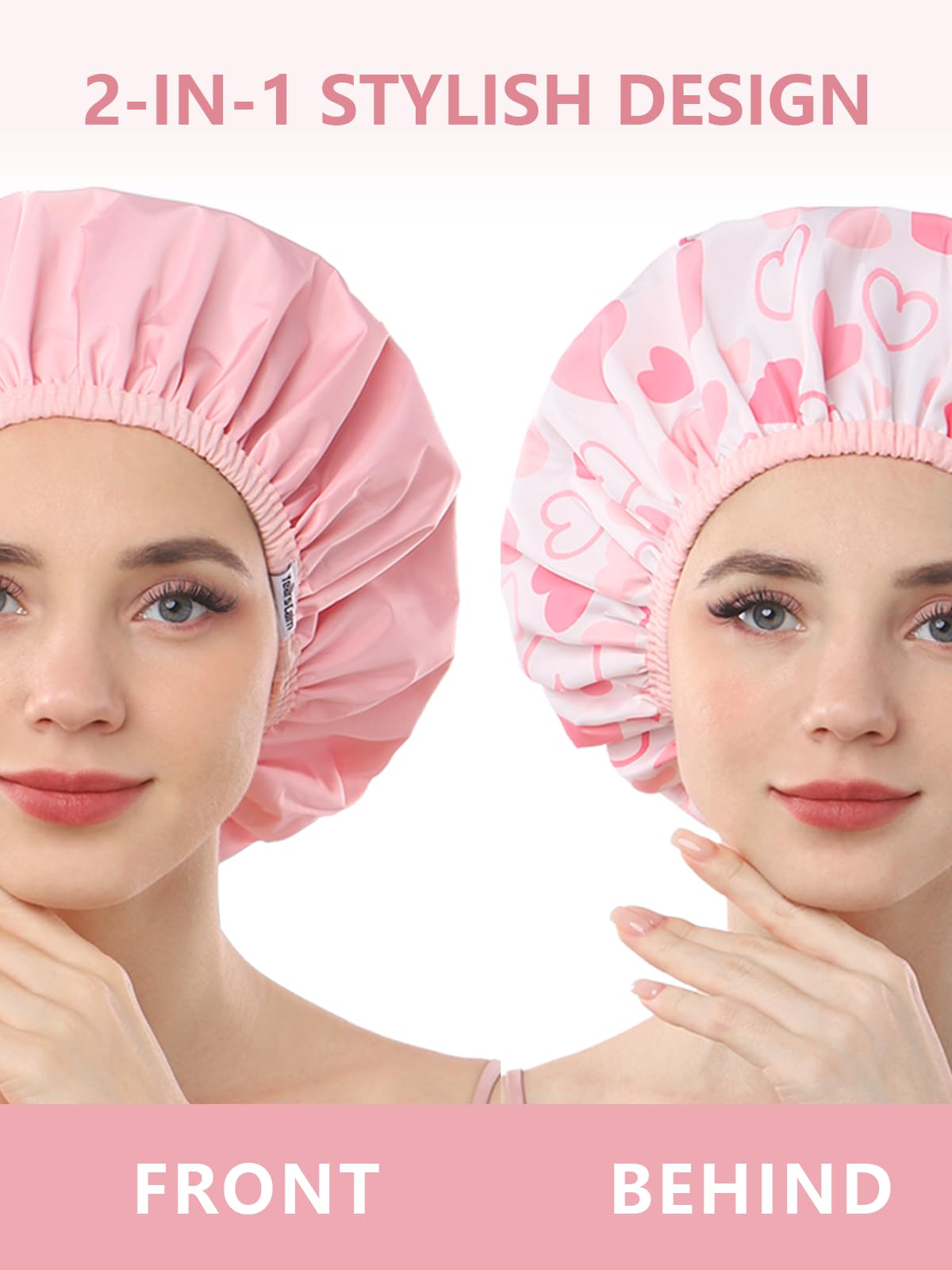 Years calm Shower Caps for Women Reusable Waterproof, Double Layer Waterproof Fabric - Both Sides Usable, Reversible Pattern & Solid Color Design Beauty and Personal Care Years calm