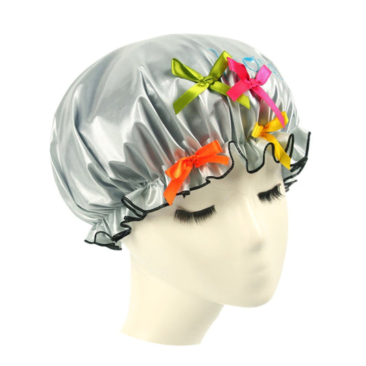 Ruilogod Gray Polyester Bow Lace Waterproof Shower Bath Hair Cap Hat for Woman (id: 393 679 c5b df4 6c6 Beauty and Personal Care Ruilogod