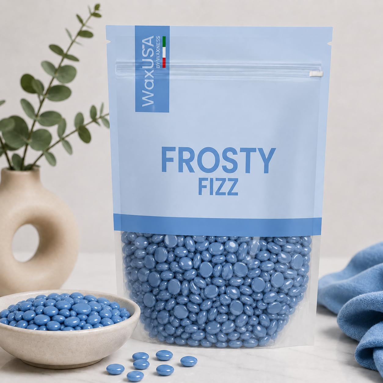 WaxUSA by Waxness Hard Wax Beads 2.42 lb (1.1kg) Pack of 8 - Frosty Fizz Crystal Gel Glitter Texture - Professional Stripless Hair Removal - Made in Beauty and Personal Care Waxness