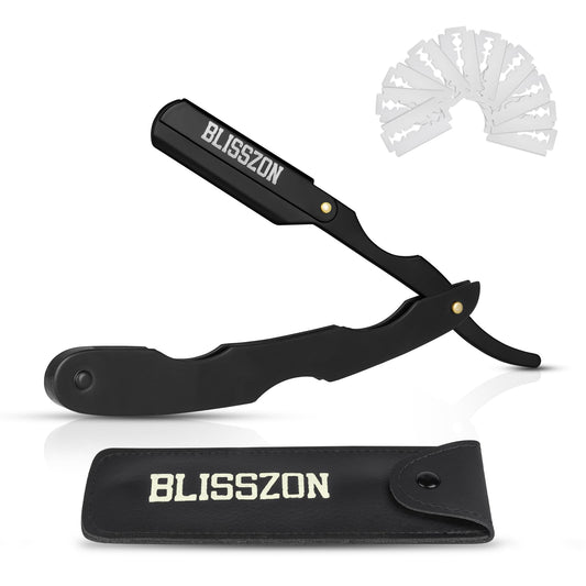 BLISSZON Barber Straight Razor-Premium Quality Satinless Steel Barber Shaving Razors for Men with Leather Pouch &10 Single Edge Blades Beauty and Personal Care BLISSZON