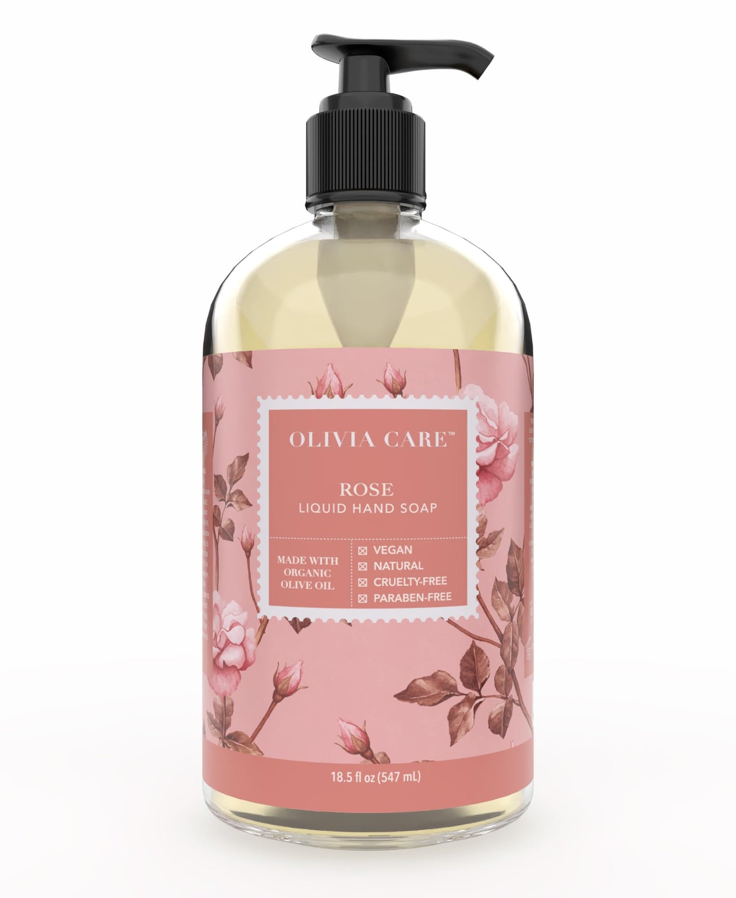 Olivia Care Liquid Hand Soap Rose & Essential Oils. All Natural - Cleansing, Germ-Fighting, Moisturizing Hand Wash for Kitchen & Bathroom - Gentle Beauty & Personal Care Olivia Care
