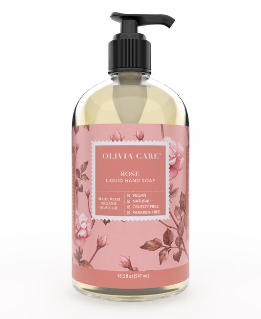 Olivia Care Liquid Hand Soap Rose & Essential Oils. All Natural - Cleansing, Germ-Fighting, Moisturizing Hand Wash for Kitchen & Bathroom - Gentle Beauty & Personal Care Olivia Care