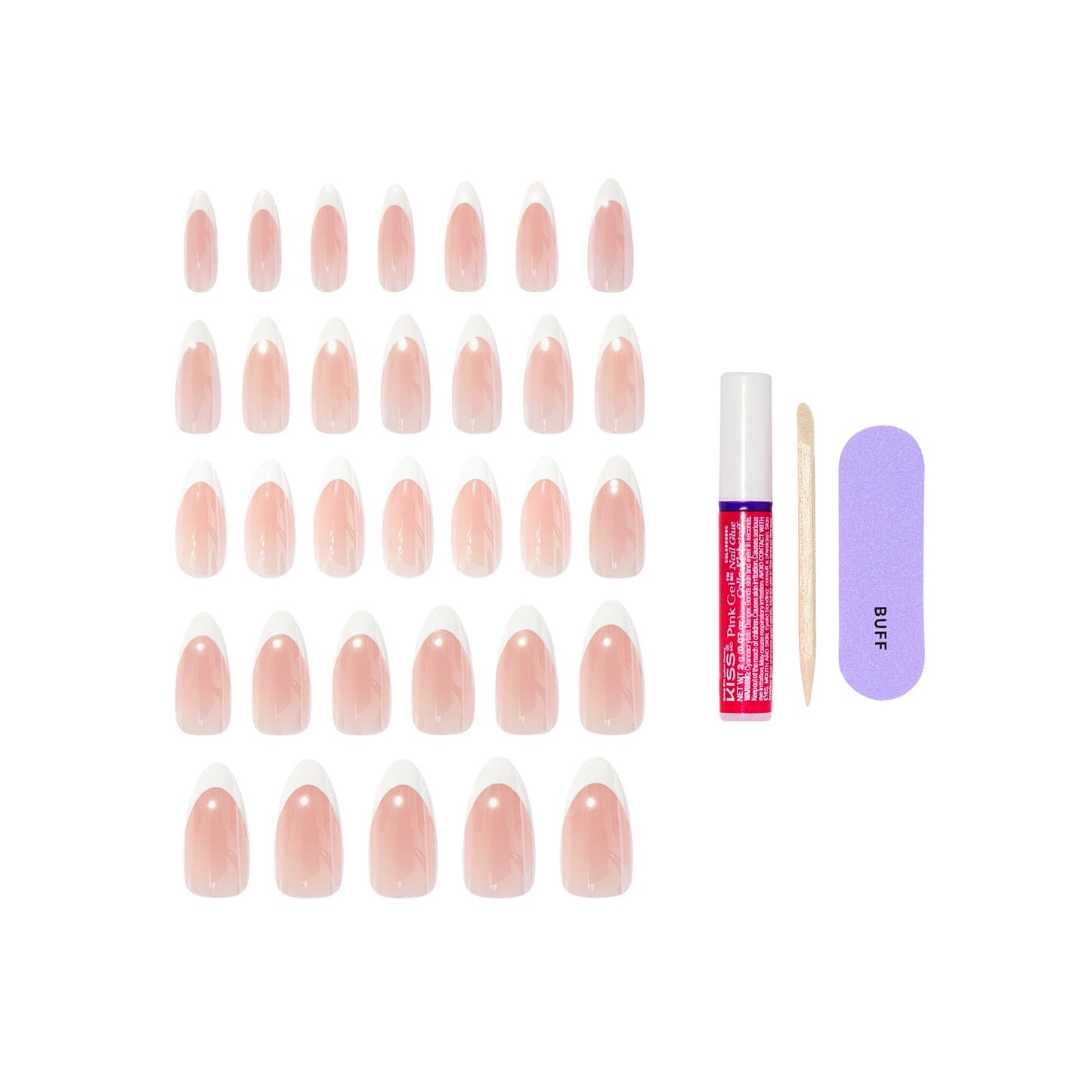 Kiss Core, Press On Nails, Nail glue included, 'Fascinating', White, Long Size, Almond Shape, Includes 32 Nails, 2g Glue, 1 Manicure Stick, 1 Mini Beauty and Personal Care KISS