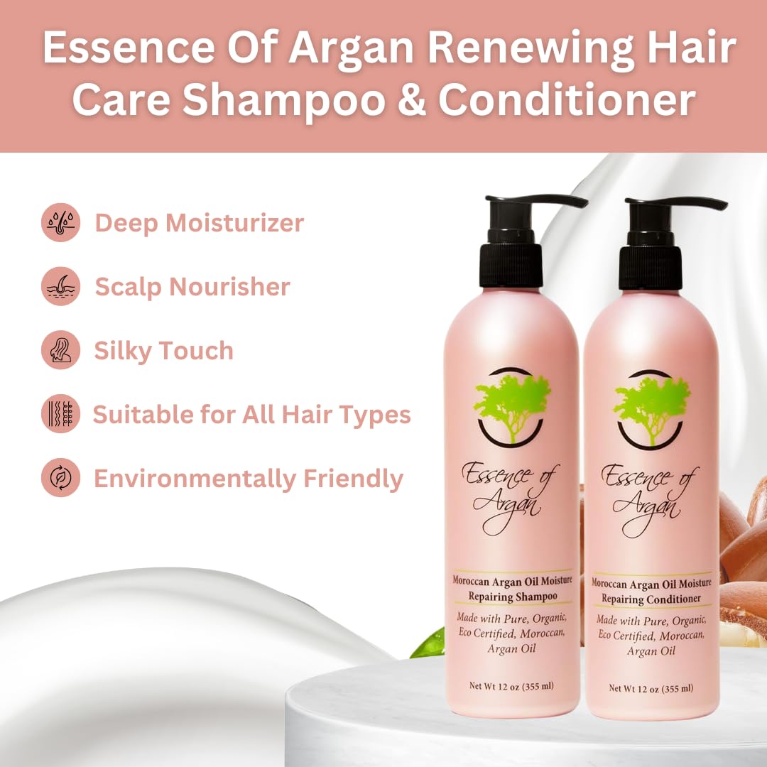 Essence of Argan Moroccan Argan Oil Shampoo and Conditioner Set - Sulfate & Paraben Free, Volumizing and Hydrating Organic Hair Care for Smooth Beauty & Personal Care Essence Of Argan