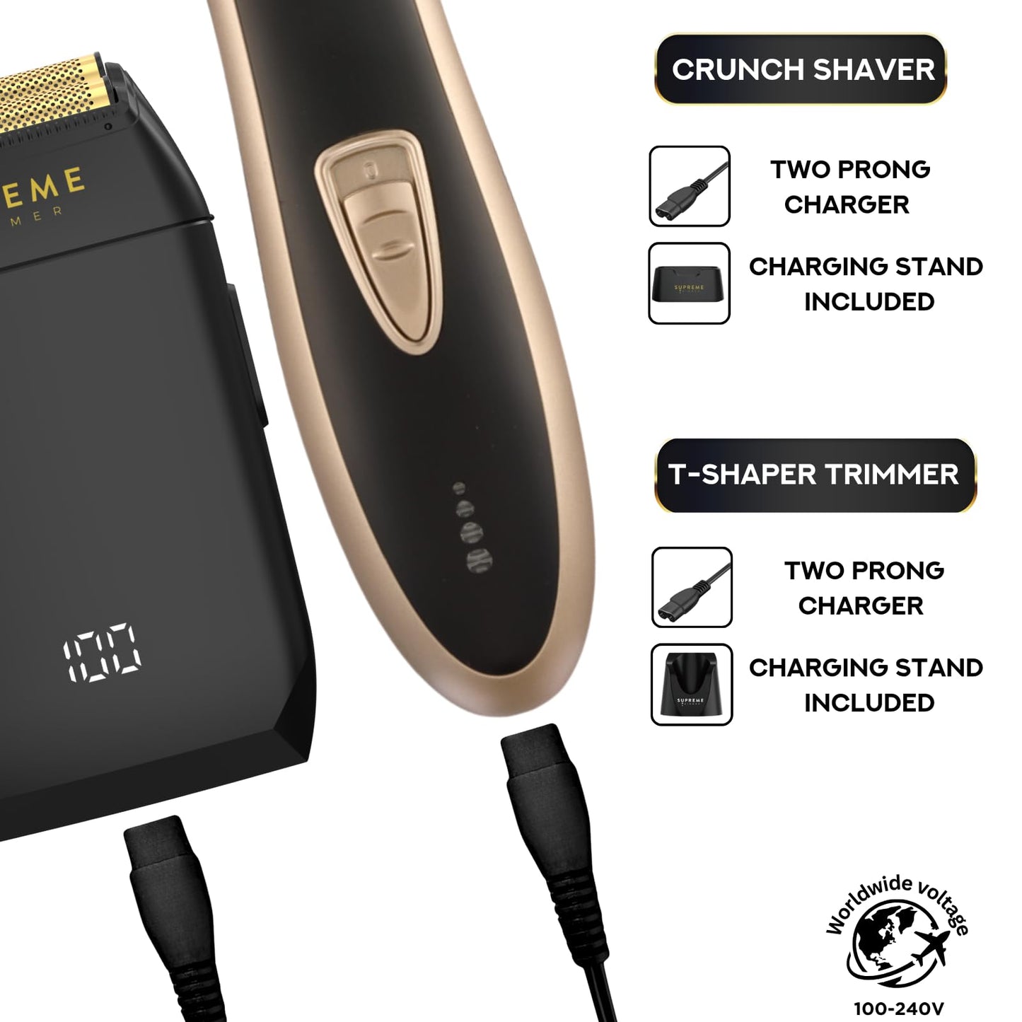Supreme Trimmer 2-in-1 T-Shaper Trimmer & Crunch Foil Shaver - STF602 Electric Razor & ST5210 Beard Trimmer Barber Haircut Kit - Gold Beauty and Personal Care Supreme Trimmer