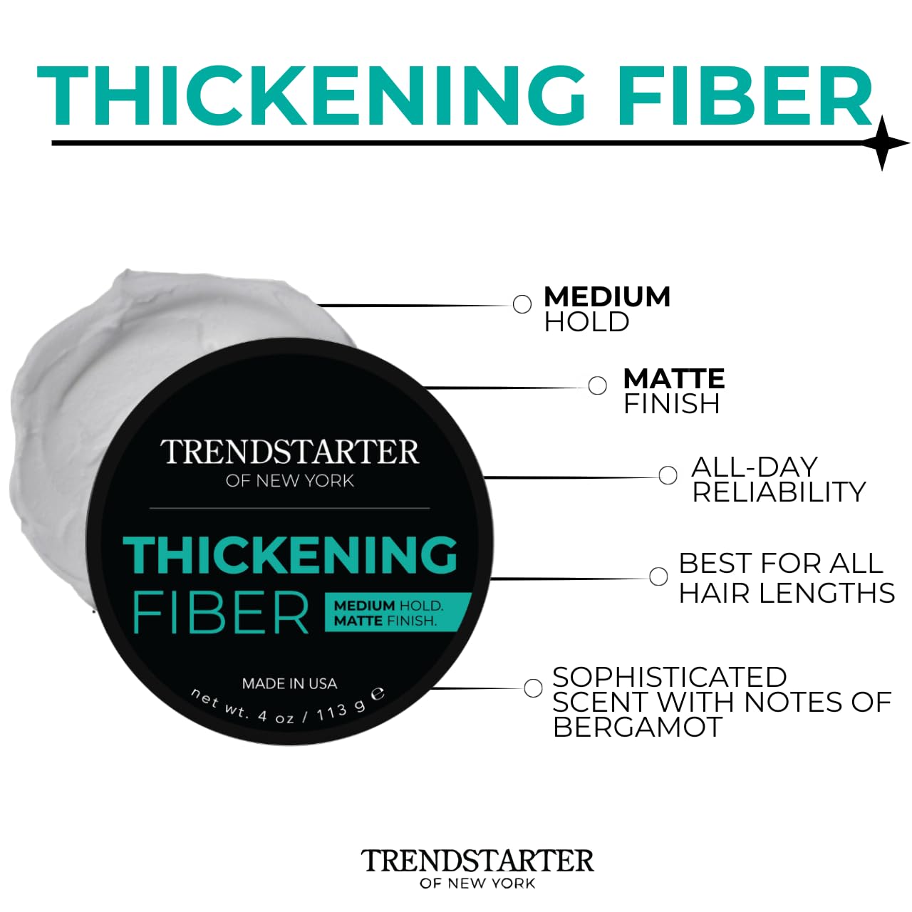 TRENDSTARTER - THICKENING FIBER (4oz) - Medium Hold - Matte Finish - Premium Hair Thickening Clay Pomade - Water-Based - All-Day Hold Styling Product Beauty & Personal Care TRENDSTARTER