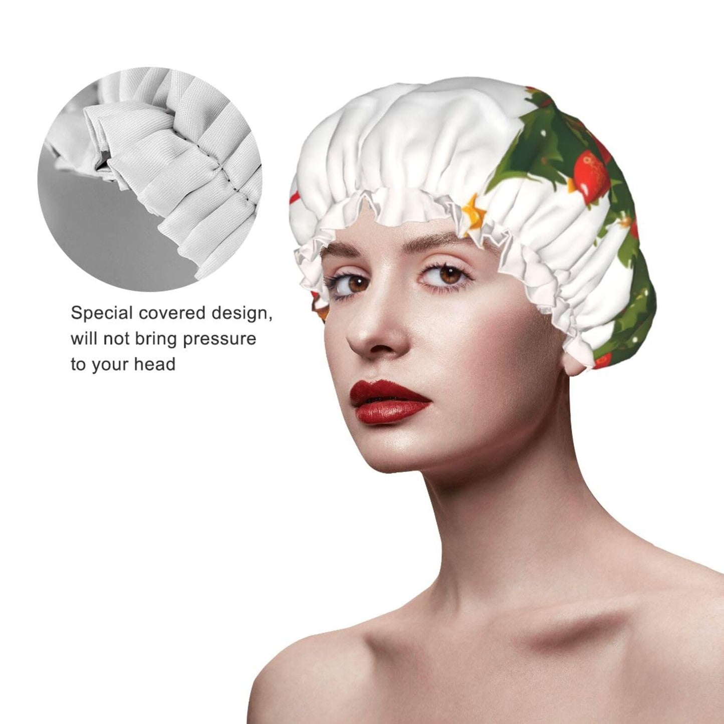 Santa Claus Christmas Tree Xmas Shower Cap for Women Men Large Reusable Shower Bonnet Double-Layer Waterproof Bath Caps Elastic Band Hair Hat for All Beauty and Personal Care BWLHJKE