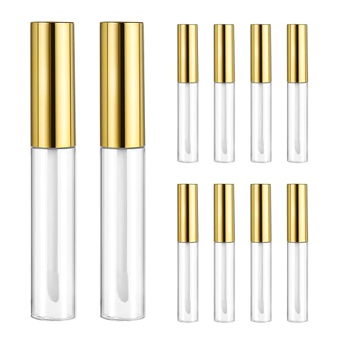 10pcs 10ml Lip Gloss Tubes Bulk with Wand Empty Plastic Lipstick Bottles Lip Gloss Container Cosmetic Supplies for Lipstick Samples DIY (Golden) Beauty & Personal Care Lurrose
