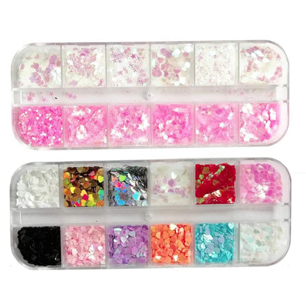 AddFavor 4 Boxes Holographic Nail Sequins Mixed Shapes Iridescent Glitter Flakes Hearts Star Moon DIY Design Manicure Nail Art Decorations Sets Beauty & Personal Care AddFavor