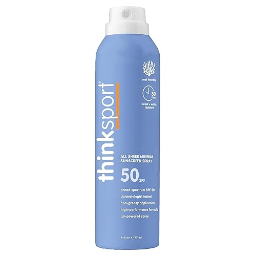 Thinksport SPF 50+ Mineral Sunscreen Spray, All Sheer, 6 Fl Oz - Natural, Water Resistant Body Sun Protection, Vegan & Reef Safe Beauty & Personal Care THINK