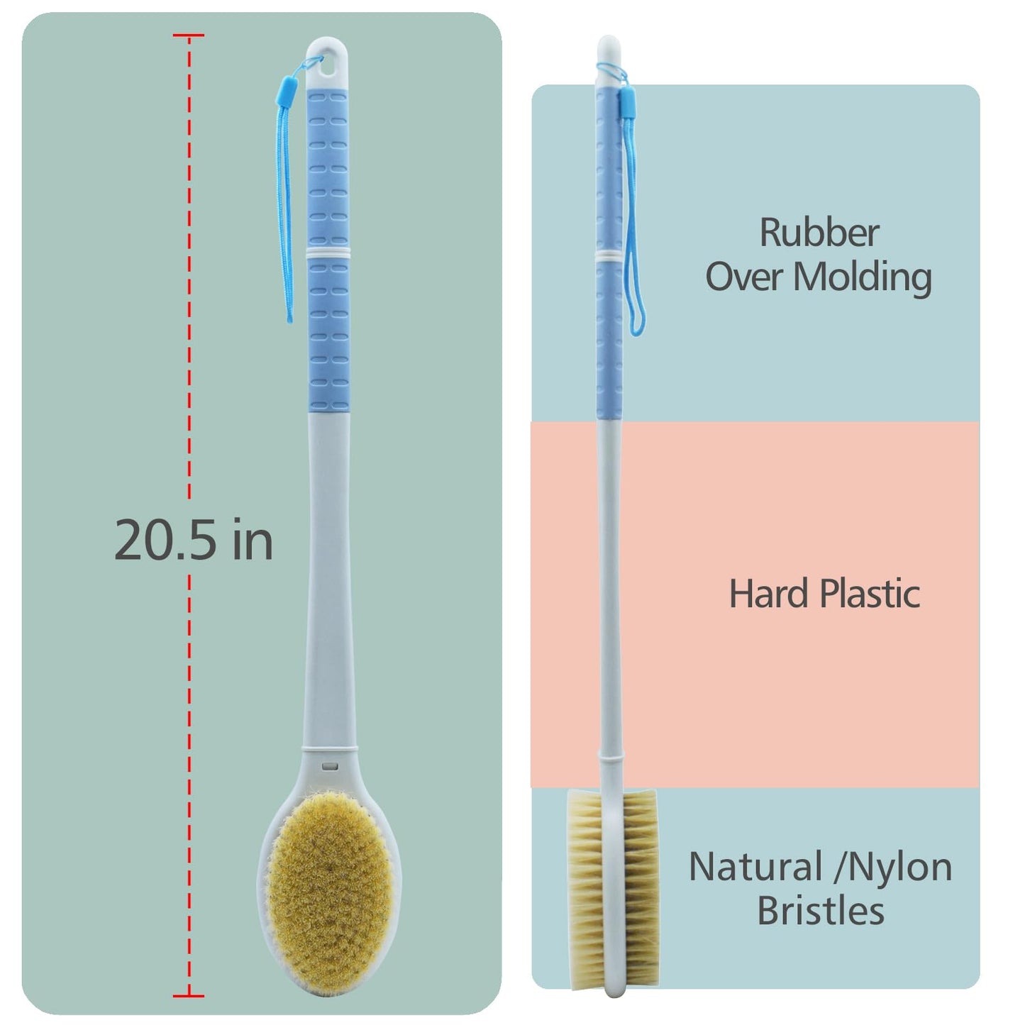 Shower Brush with Soft and Stiff Bristles, 20.5" Extended Long Handle Back Scrubber Dual-Side Bath Brush Body Exfoliator for Wet or Dry Brushing Beauty & Personal Care TEGOOL
