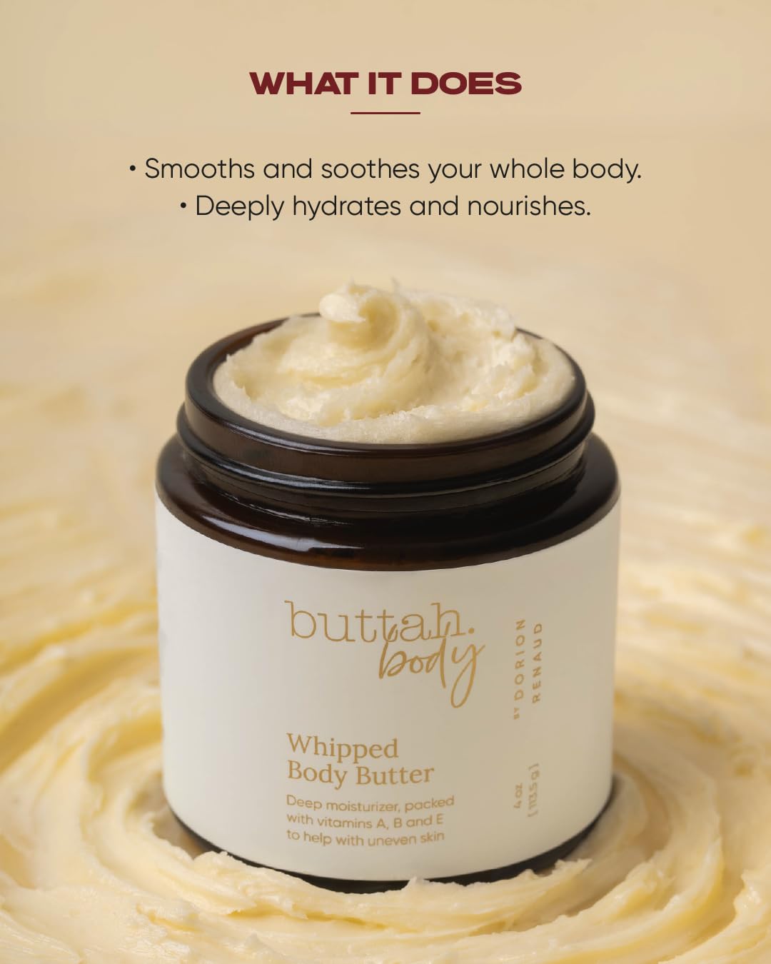 Buttah Skin by Dorion Renaud Whipped Body Butter 4oz - 100% All Natural & Organic (Hard in Jar) Pure Whipped Virgin Raw African Shea Butter Beauty & Personal Care buttah. by Dorion Renaud