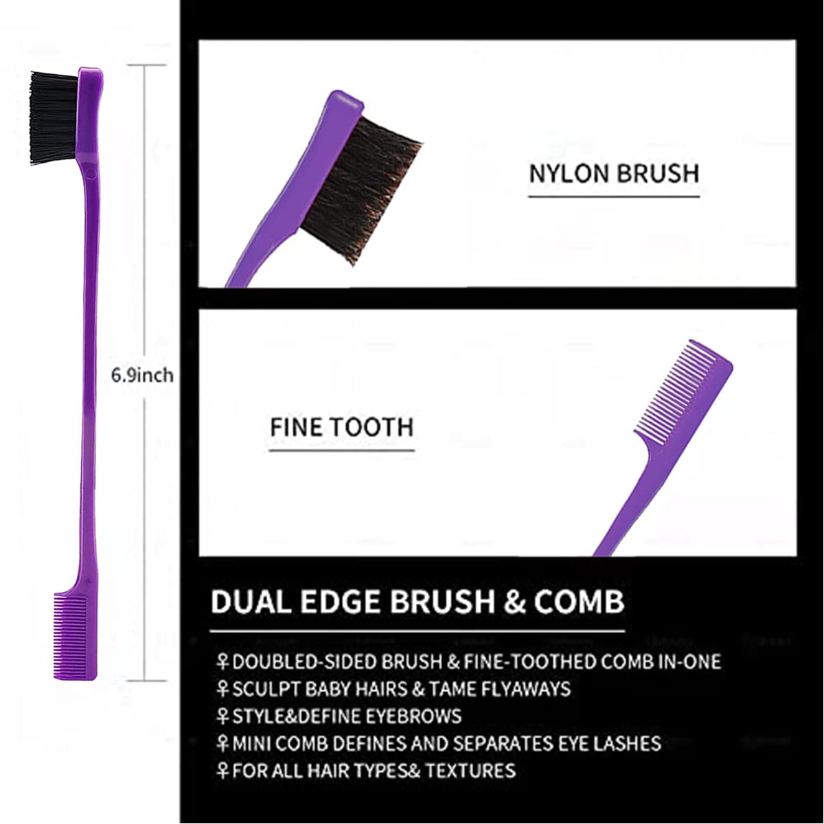 3 Pieces Hair Styling Comb Set Teasing Brush Rat Tail Comb Edge Brush for Edge&Back Brushing, Combing, Slicking Hair for Women (Purple) Beauty & Personal Care Goiple