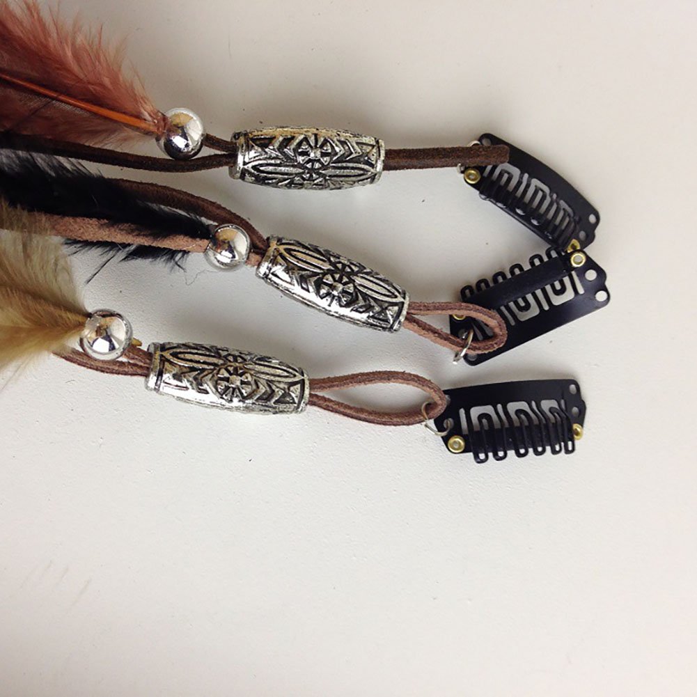 Set of 3 Handmade Boho Hippie Hair Extensions with Feather Clip Comb Headdress Hairpin DIY Accessories for Women Lady Beauty & Personal Care Fodattm